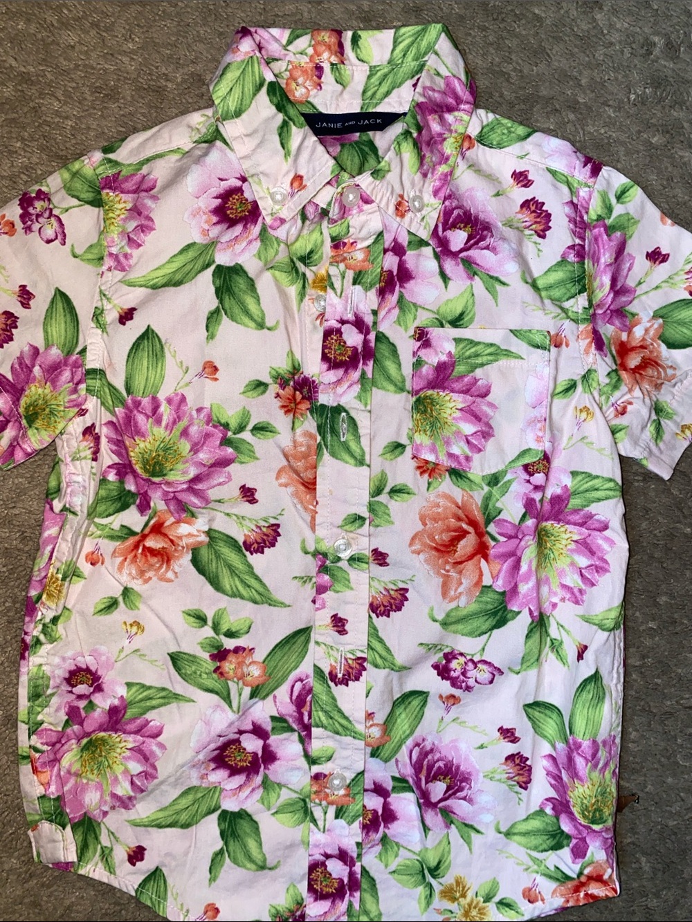 Janie and Jack Pink Floral Short-Sleeve Button-Down Shirt